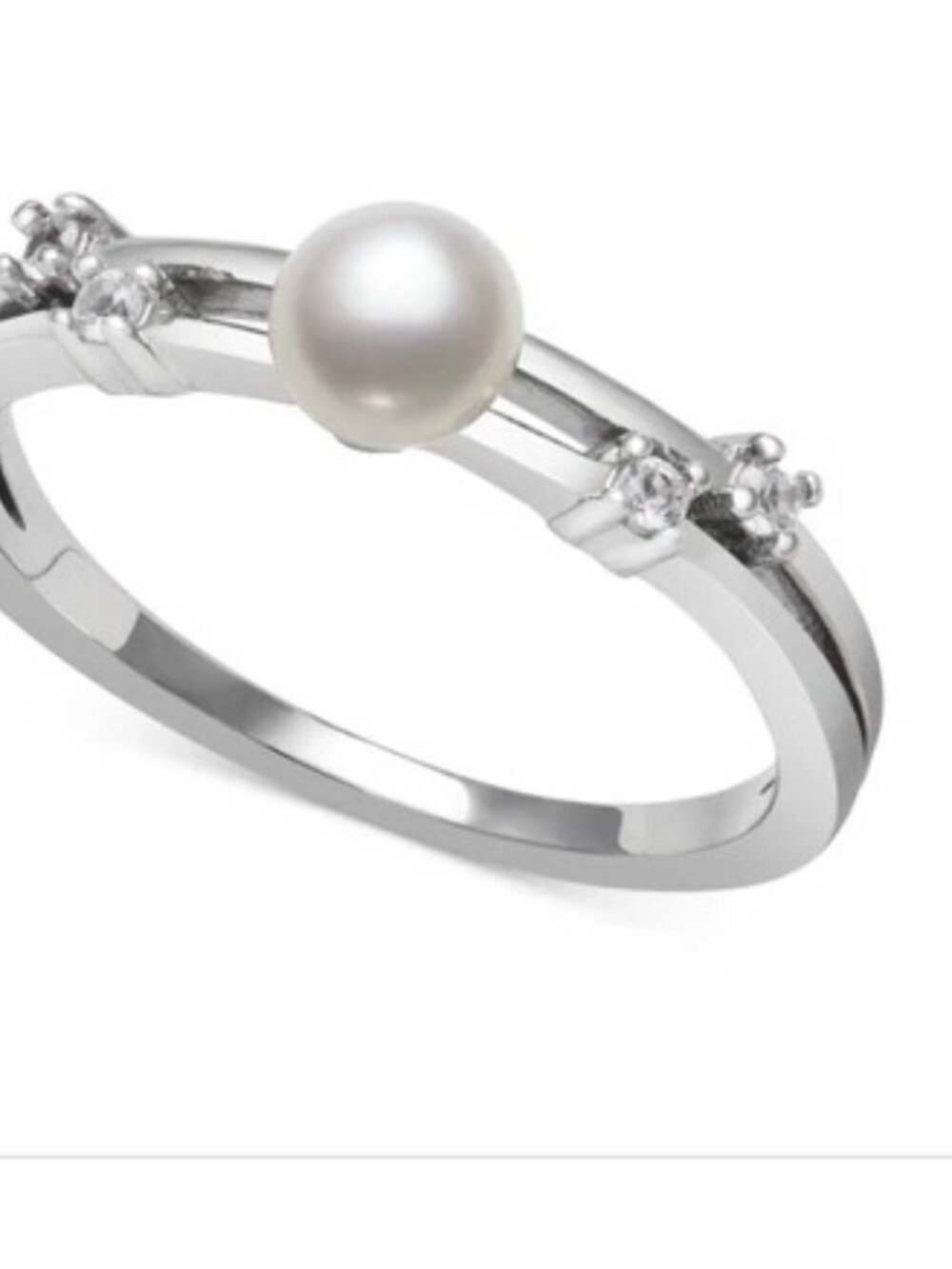Belle De Mer Cultured Freshwater Button Pearl (5mm) & Lab-Created White Sapphire